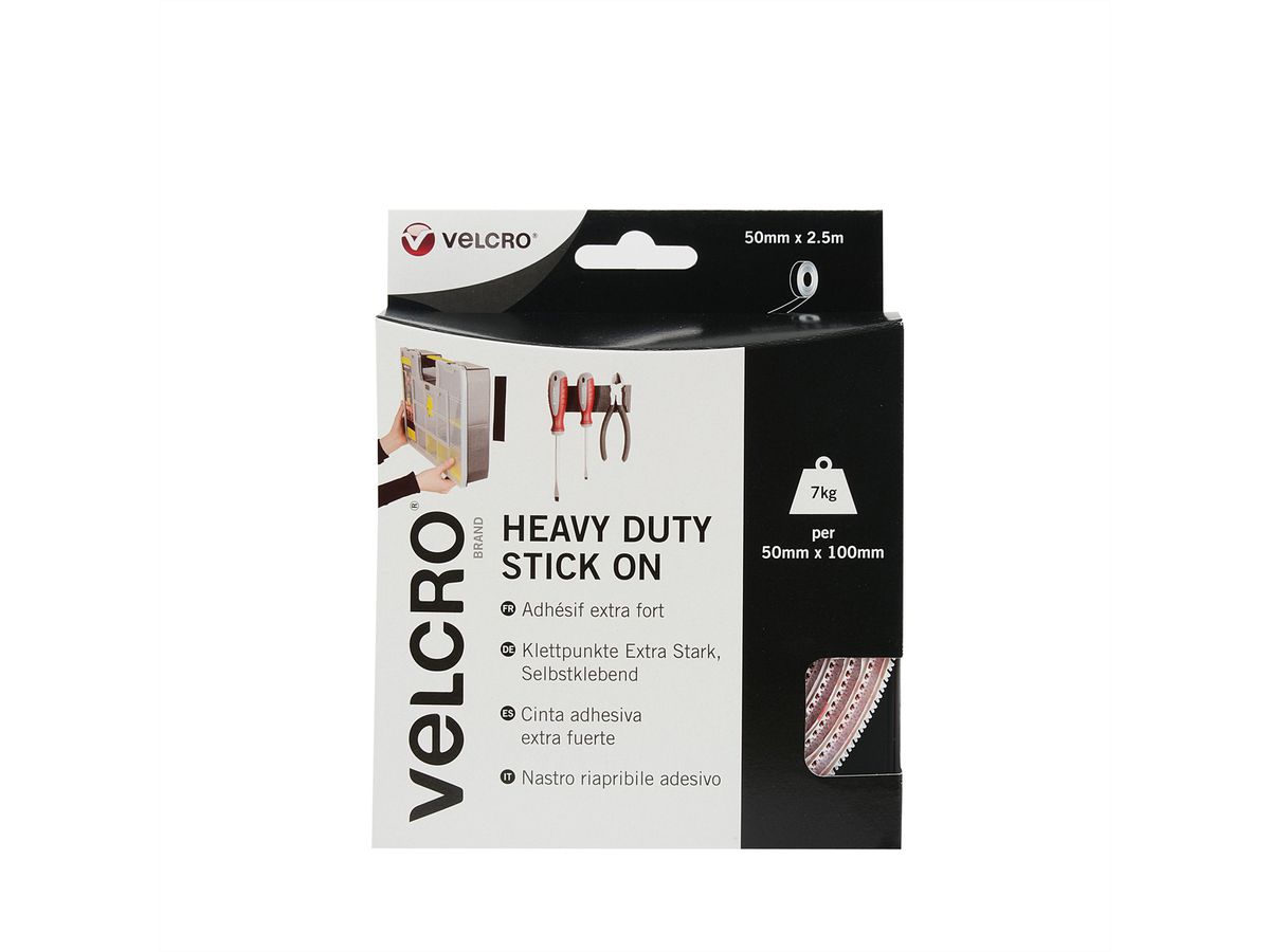 VELCRO® Klettband Extra Stark Selbstklebend, Haken & Flausch 50mm x 2.5m Weiß