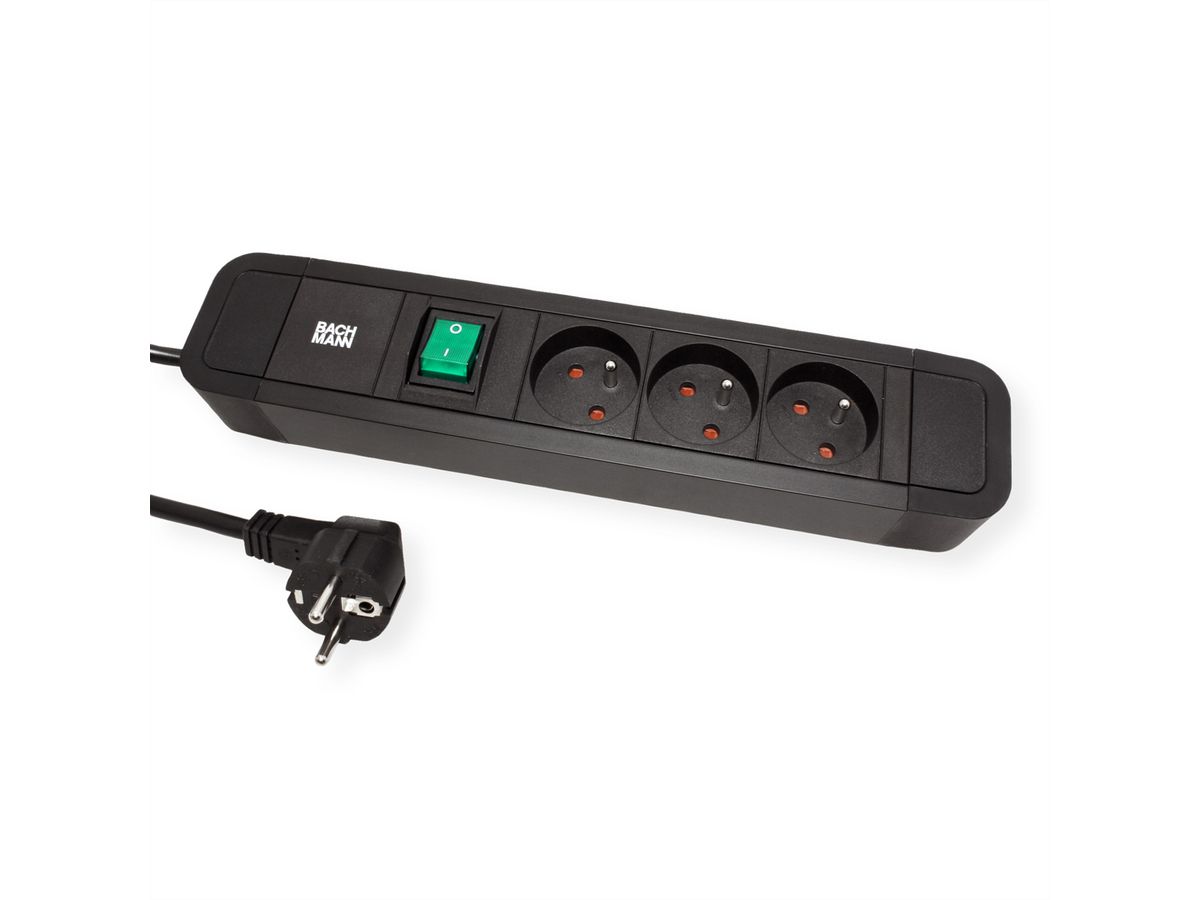 BACHMANN PRIMO 2 3xUTE 1xSchalter 2,0m CEE7/7, schwarz, 2 m