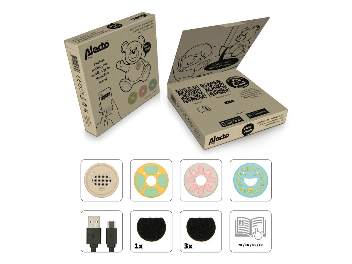 Alecto Baby HeeHee - Bouton vocal, transforme votre peluche en un ami interactif, Blanc