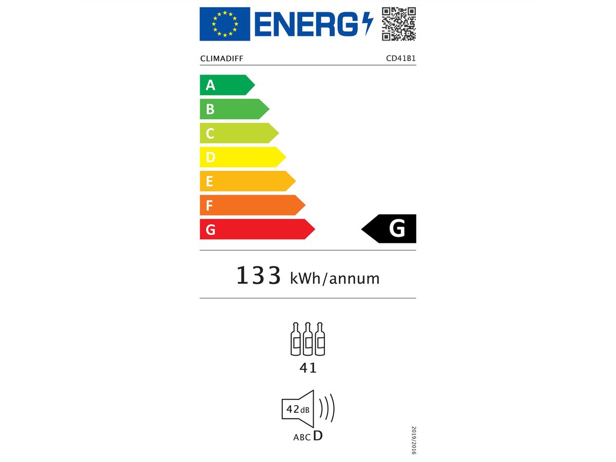 Climadiff Weinkühlschrank CD41B1, Freistehend, 2 Zonen, 41 Flaschen