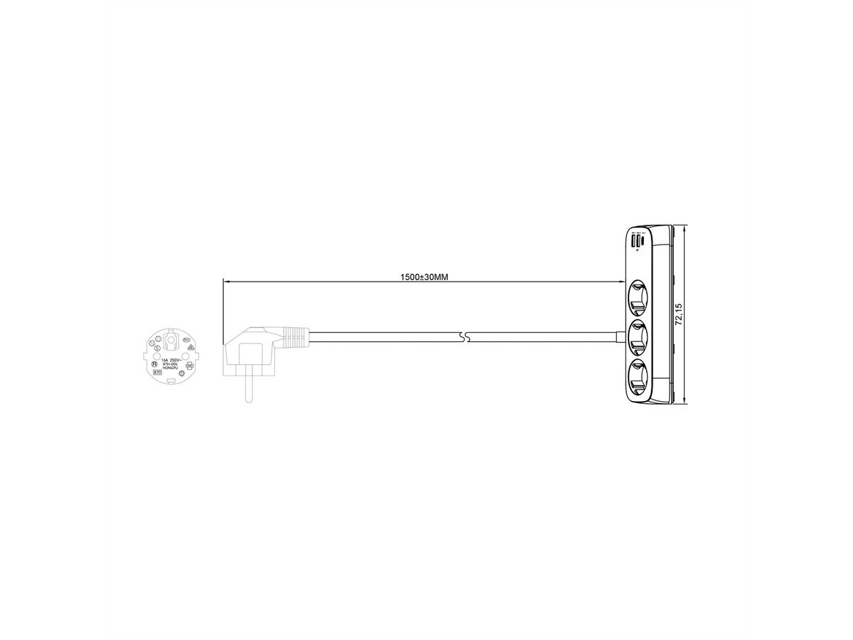 VALUE Tisch-Steckdosenleiste, 3fach mit Tisch-Klemme, inkl. USB-Charger (2x USB-A, 1x USB-C), 1,5 m