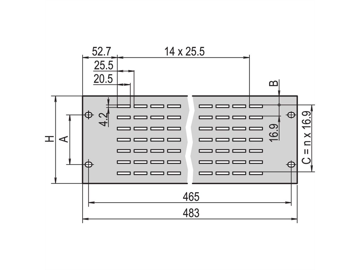 SCHROFF Face avant 19", ventilée, 2 U, 2,5 mm, alu, RAL 7021