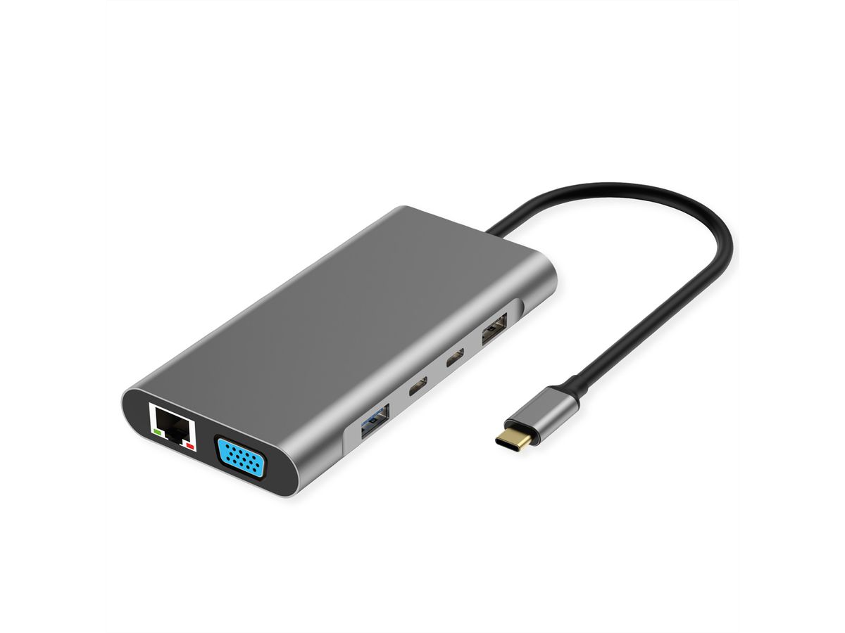 VALUE USB-C Dockingstation, 4k HDMI, DP, VGA, Gigabit Ethernet, USB-C, USB-A, PD