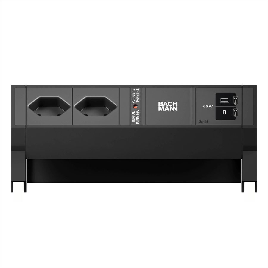 BACHMANN DESK2 2xCH 90° 1xUSB C/C 65W, L=0,2m RAL9005