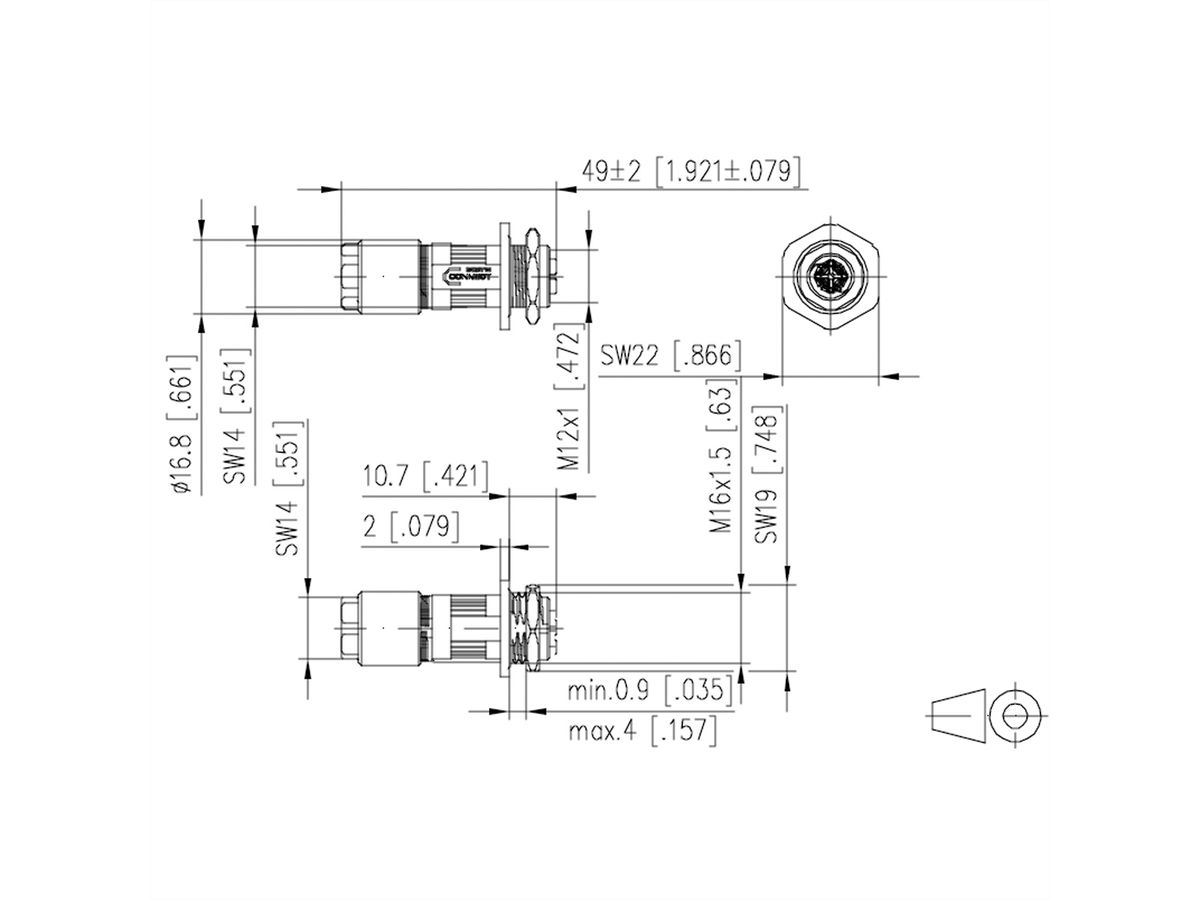 METZ CONNECT M12 connecteur codage X IP67, à confectionner sur site avec bride