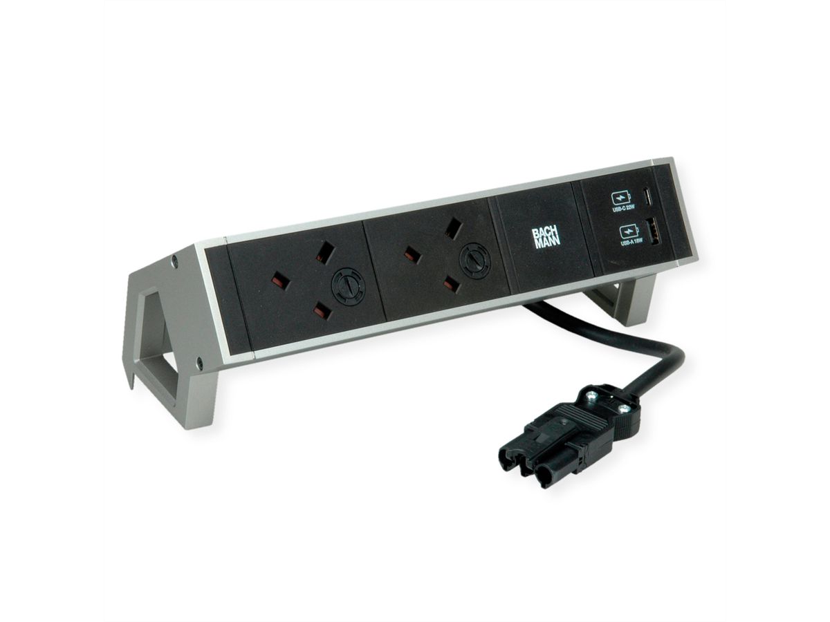 BACHMANN DESK2 2xUK 1xUSB A/C 22W, 0,2m GST18 INOX United Kingdom