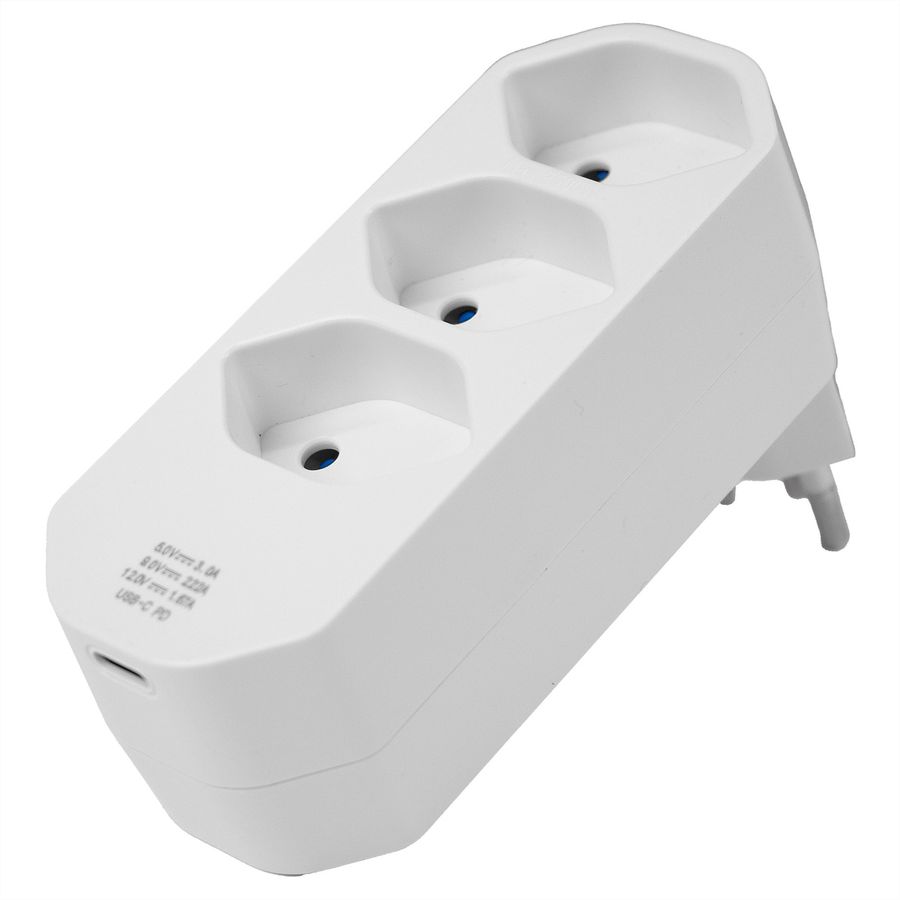 Steffen Mehrfachstecker Manta 3fach, 1xUSB-C, Dreh-Winkelstecker, weiss