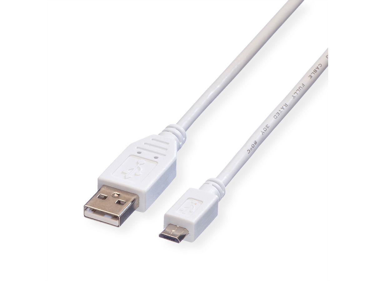 VALUE USB 2.0 Kabel, USB A ST - Micro USB B ST, weiss, 3 m