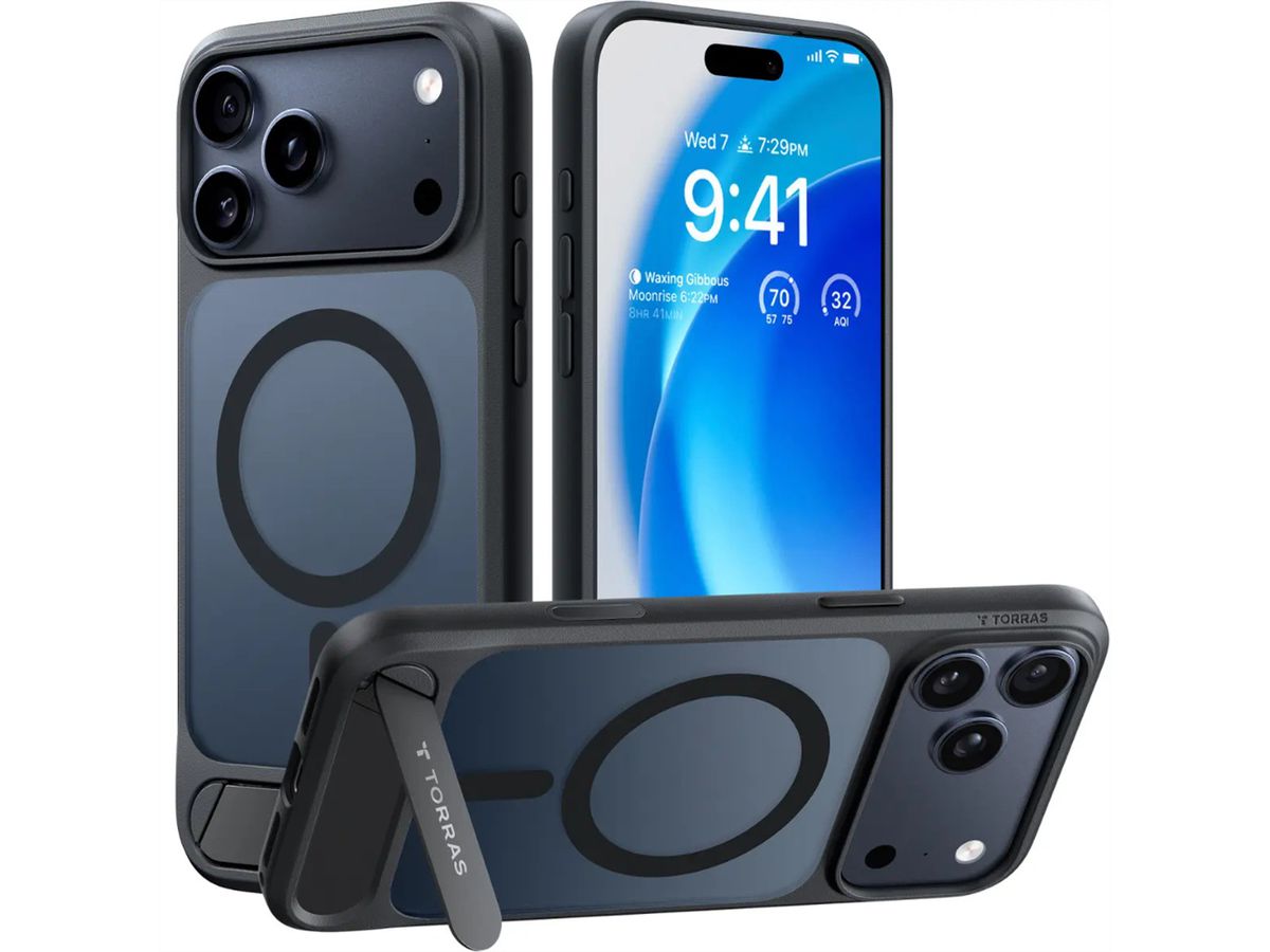 Torras Pstand Spin Schutzhülle, iPhone 17 Pro, MagSafe, schwarz, schwarz