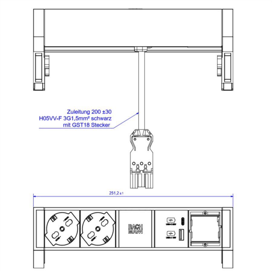 BACHMANN DESK2 2xP40 1xUSB A/C 22W 1xCM, ITALIE