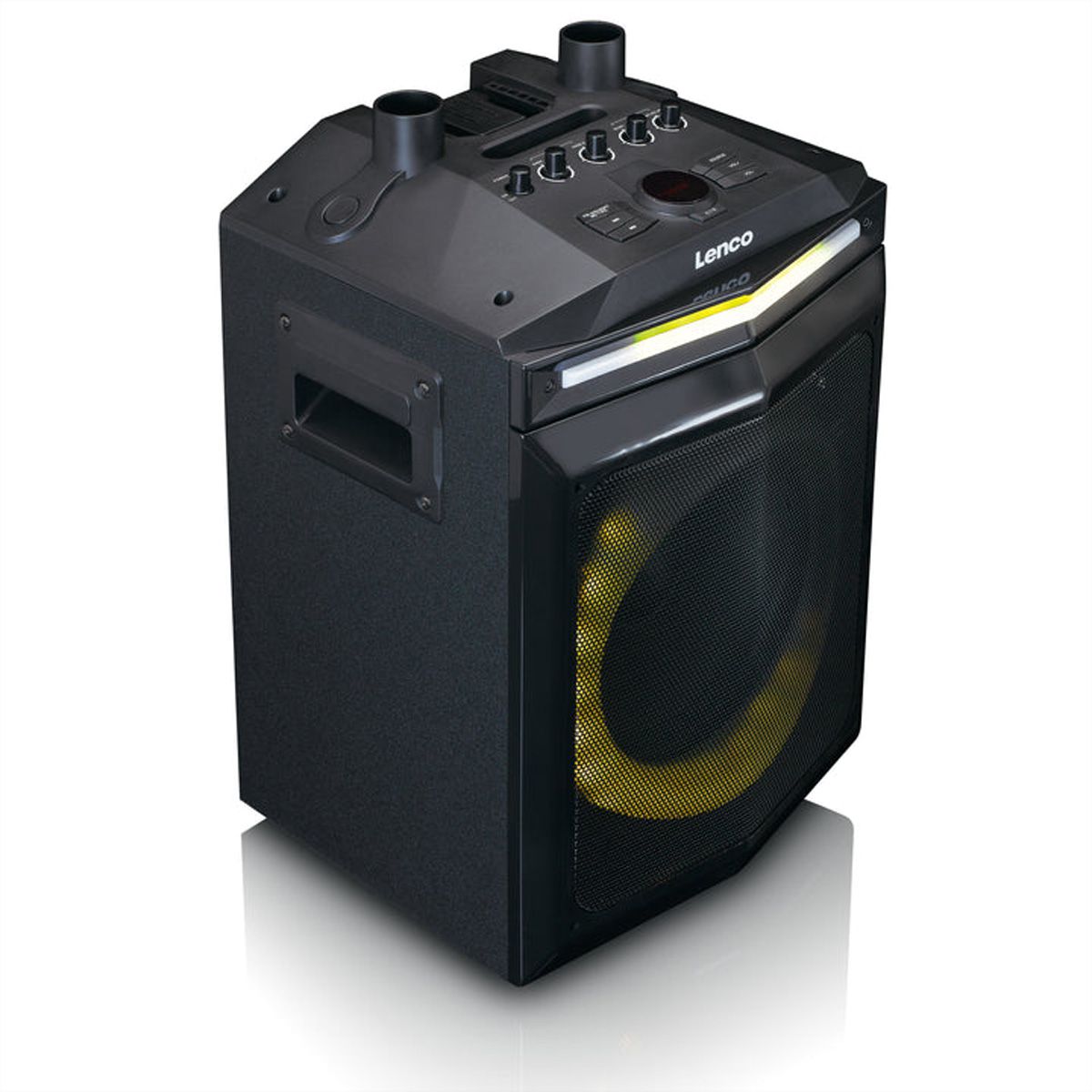 Lenco PA-Anlage PA-220BK, 2 Mikrofone,, BT, Party Licht, 120W RMS