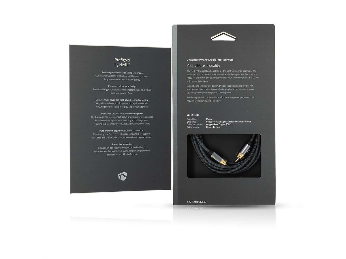 Nedis Subwoofer Kabel, 2x RCA, ST/ST, grau, 3 m