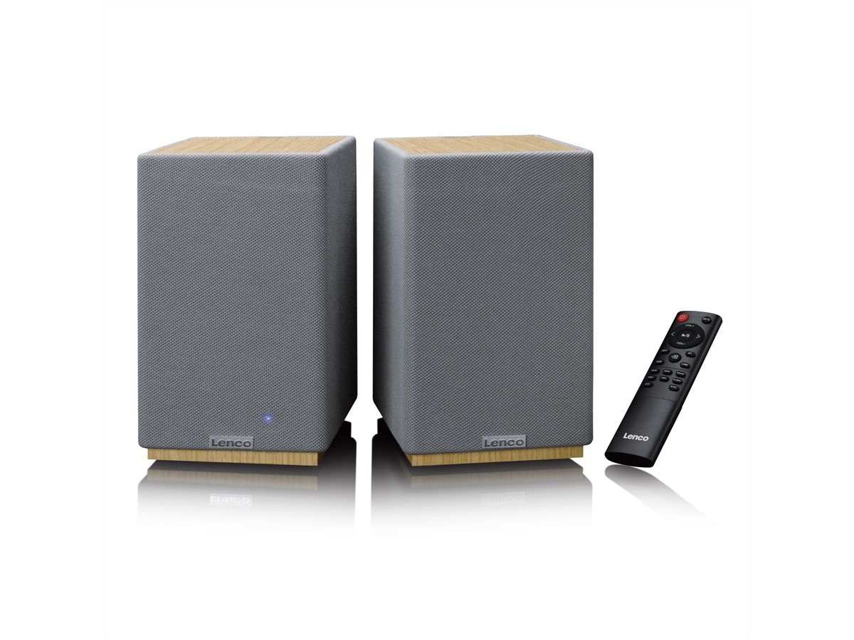 Lenco Aktiv Lautsprecher, 2x40W, Wood,, BT, opt.In, USB, AUX, SUB-Out, IR-FB.