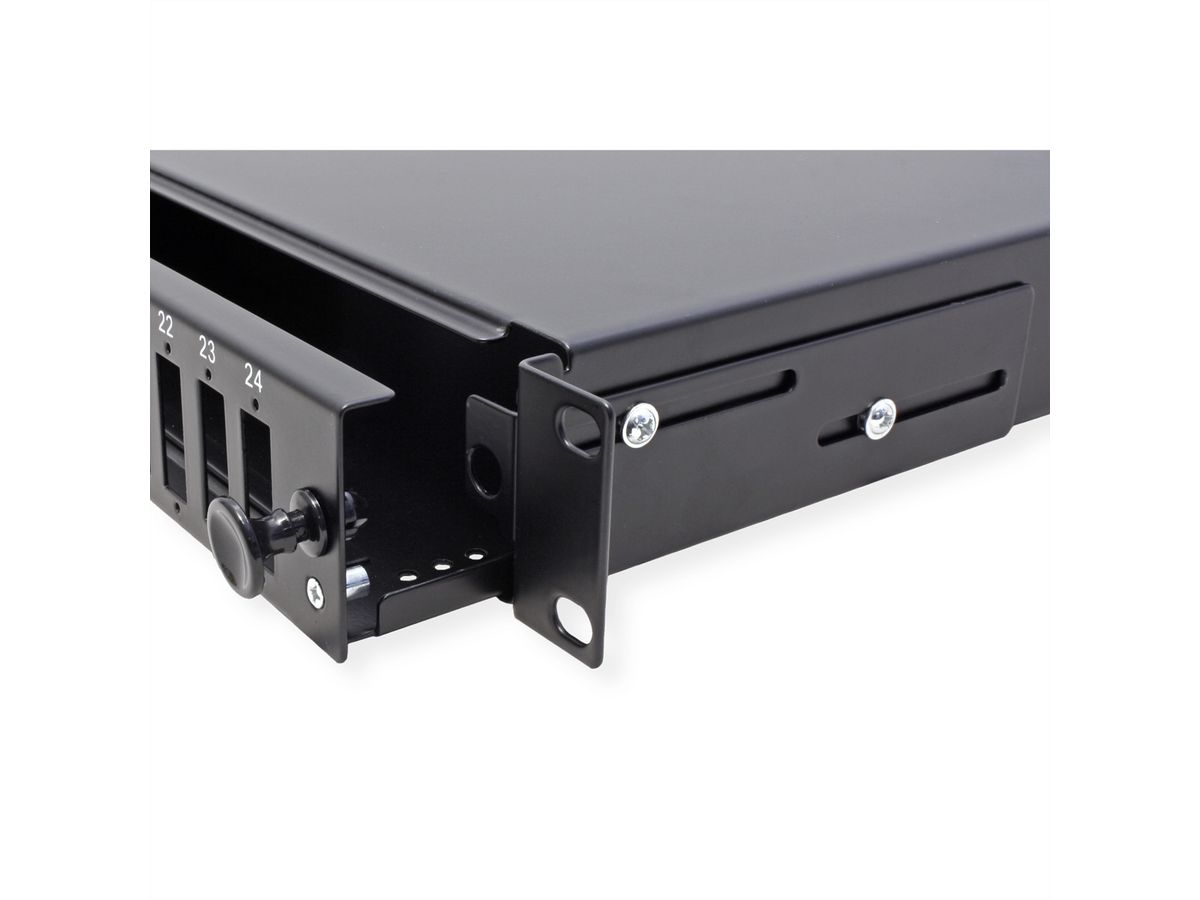 VALUE 19-Zoll-Spleißbox leer 1 HE, 24x SC DX / LC 4-fach, ausziehbar