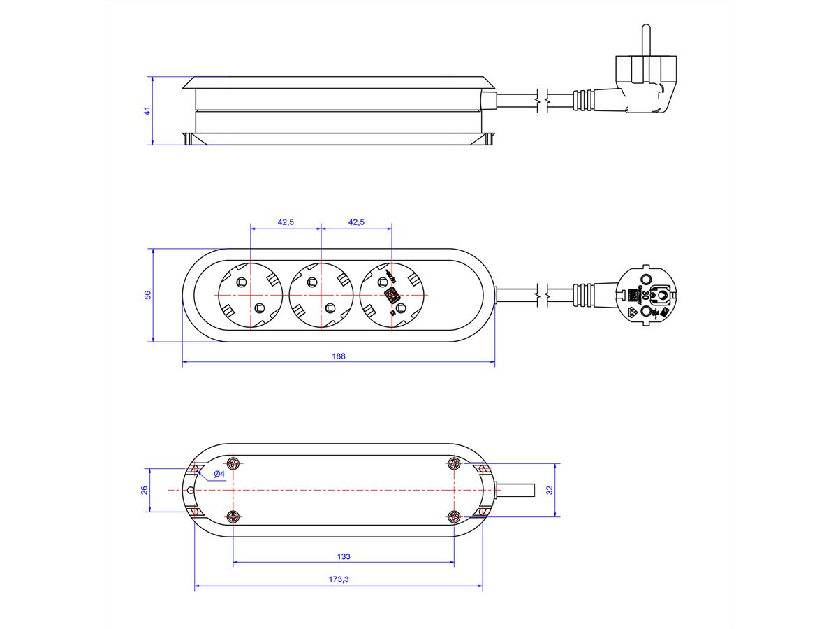 BACHMANN SMART Steckdosenleiste 3x Schutzkontakt, 2x USB Charger 5VDC 3,1 A, weiß