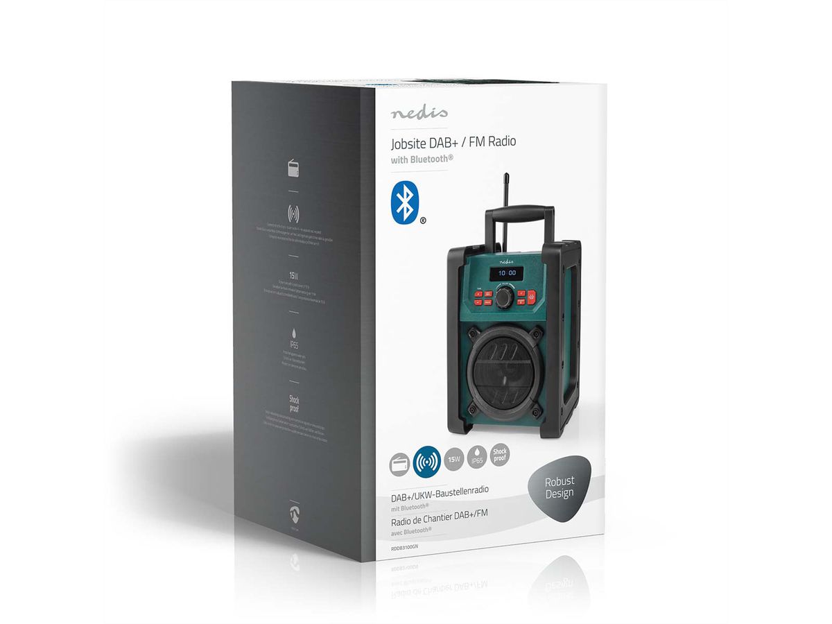 Nedis Baustellenradio DAB FM Bluetooth IP65 mit Griff.