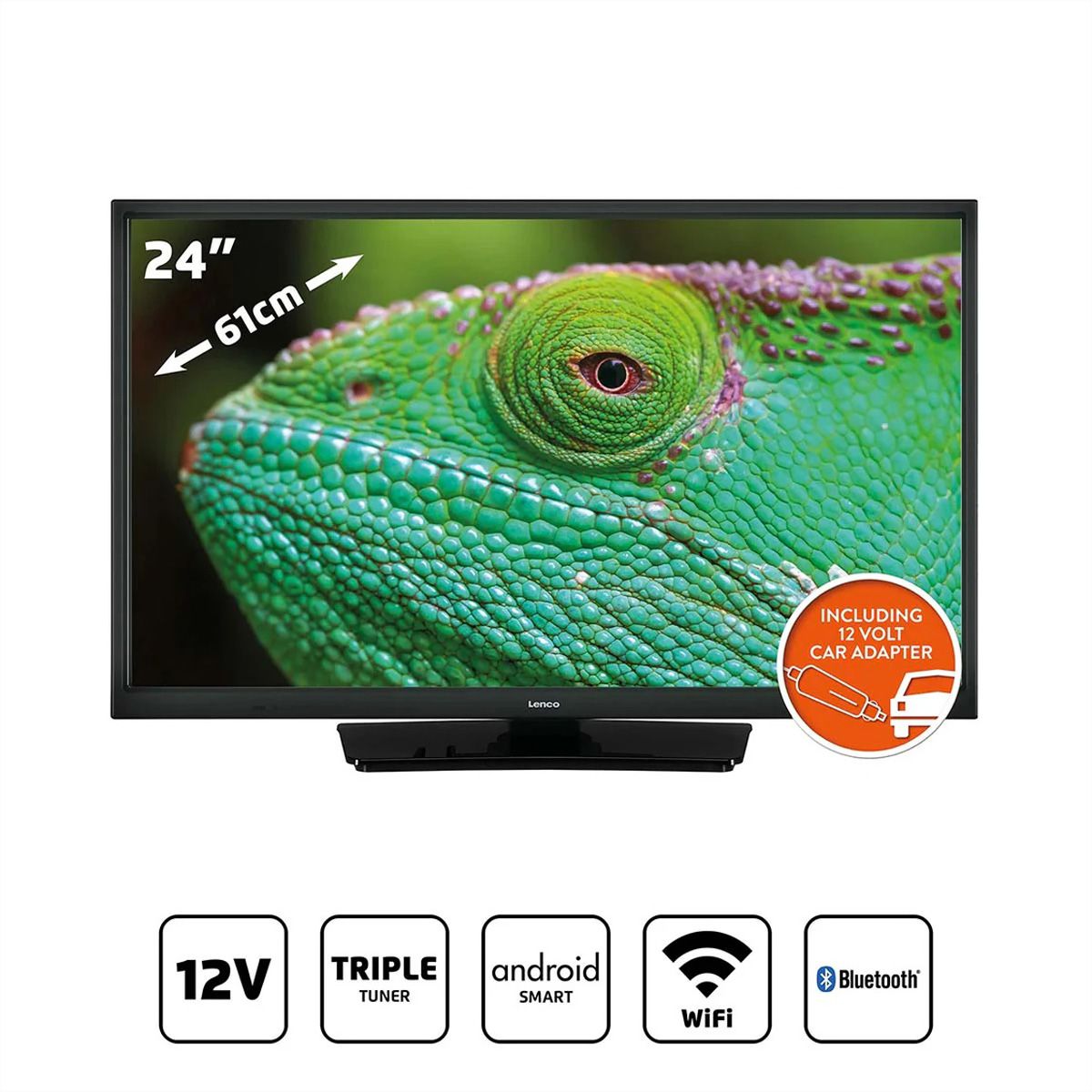 Lenco LED-2463BK, téléviseur connecté Android 24 pouces, noir, 12 V, Chromecast