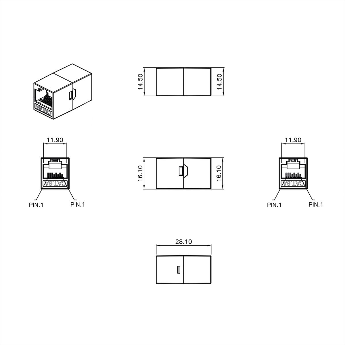ROLINE Coupleur RJ-45 non blindé, Cat.6A/Classe EA, blanc