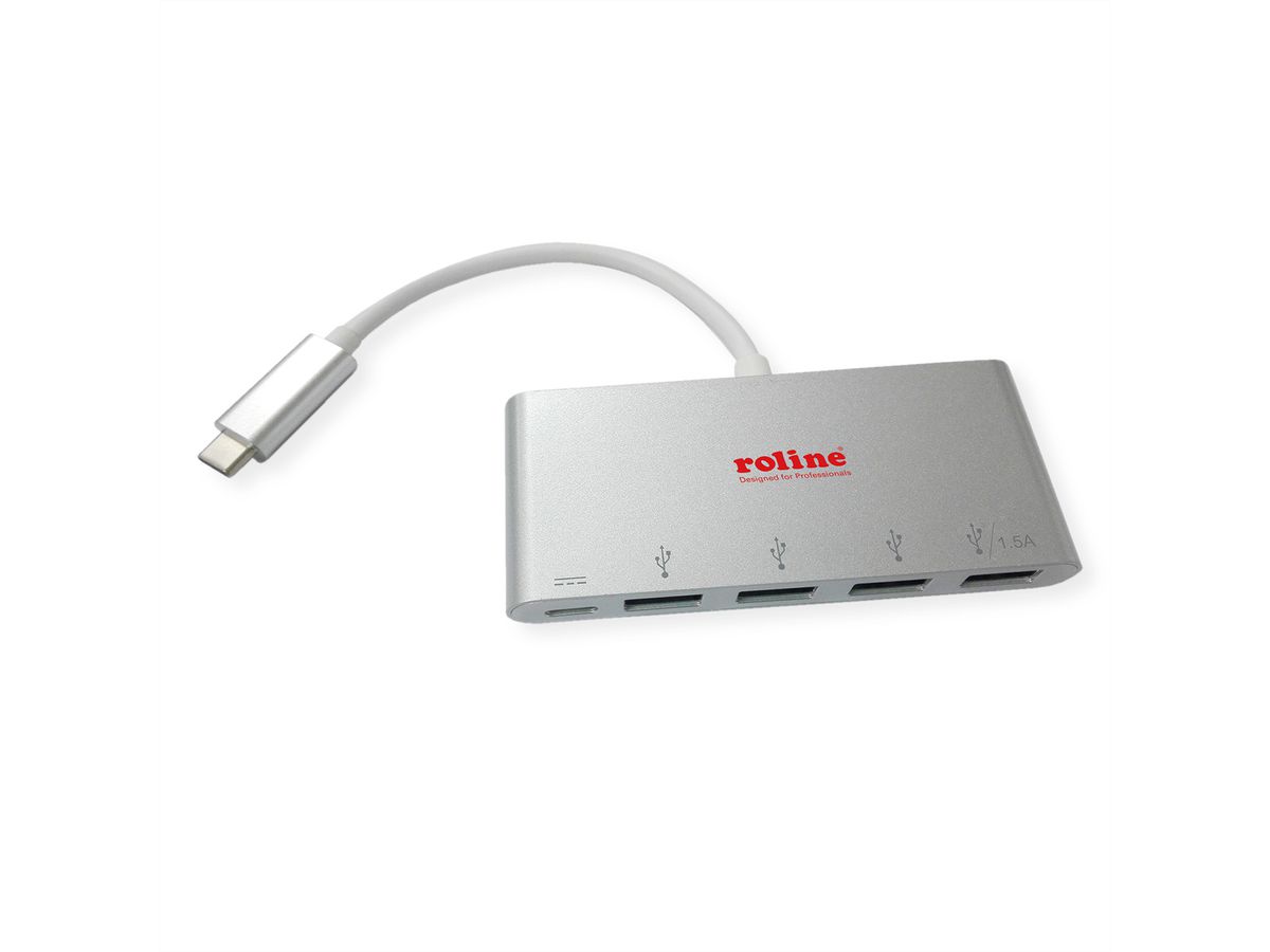 ROLINE USB 3.2 Gen 1 Hub, 4fach, Typ C Anschlusskabel, mit 1 PD-Port