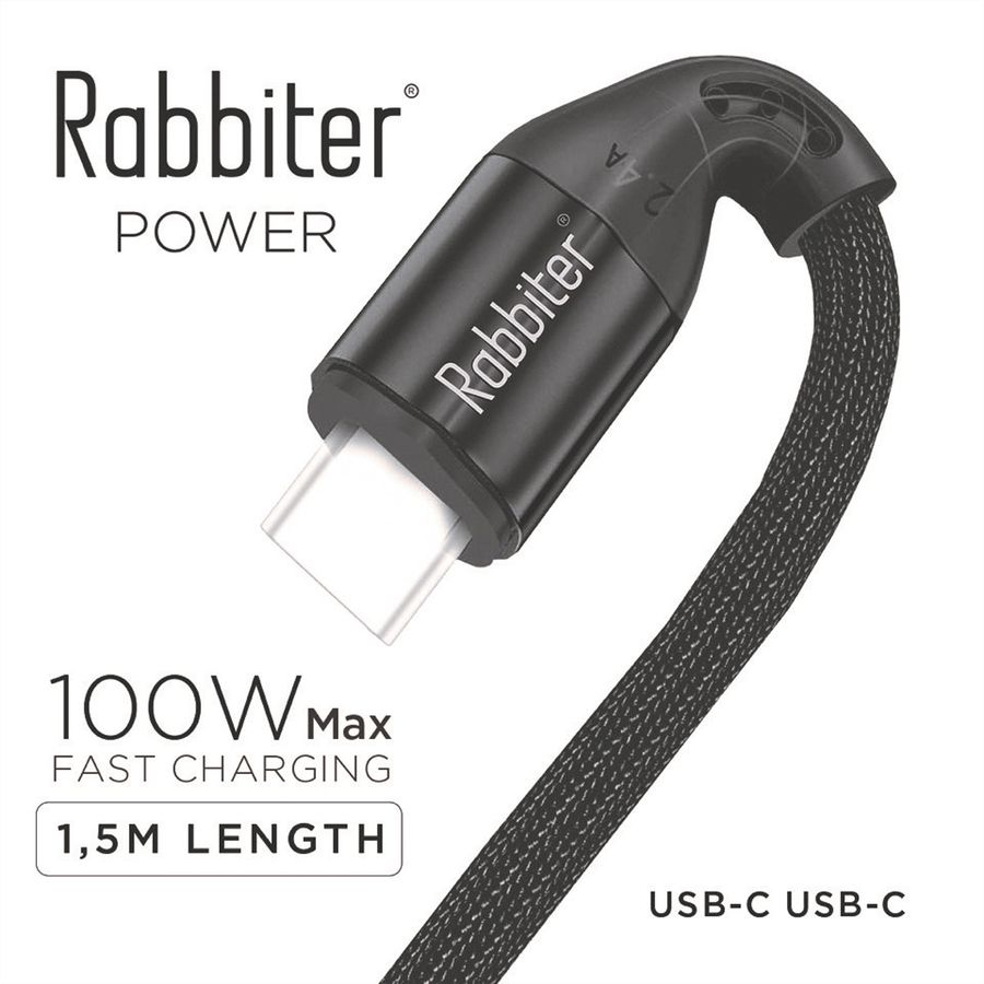 Rabbiter Power USB-C Kabel, 100W, 1.5m, schwarz, 1,5 m