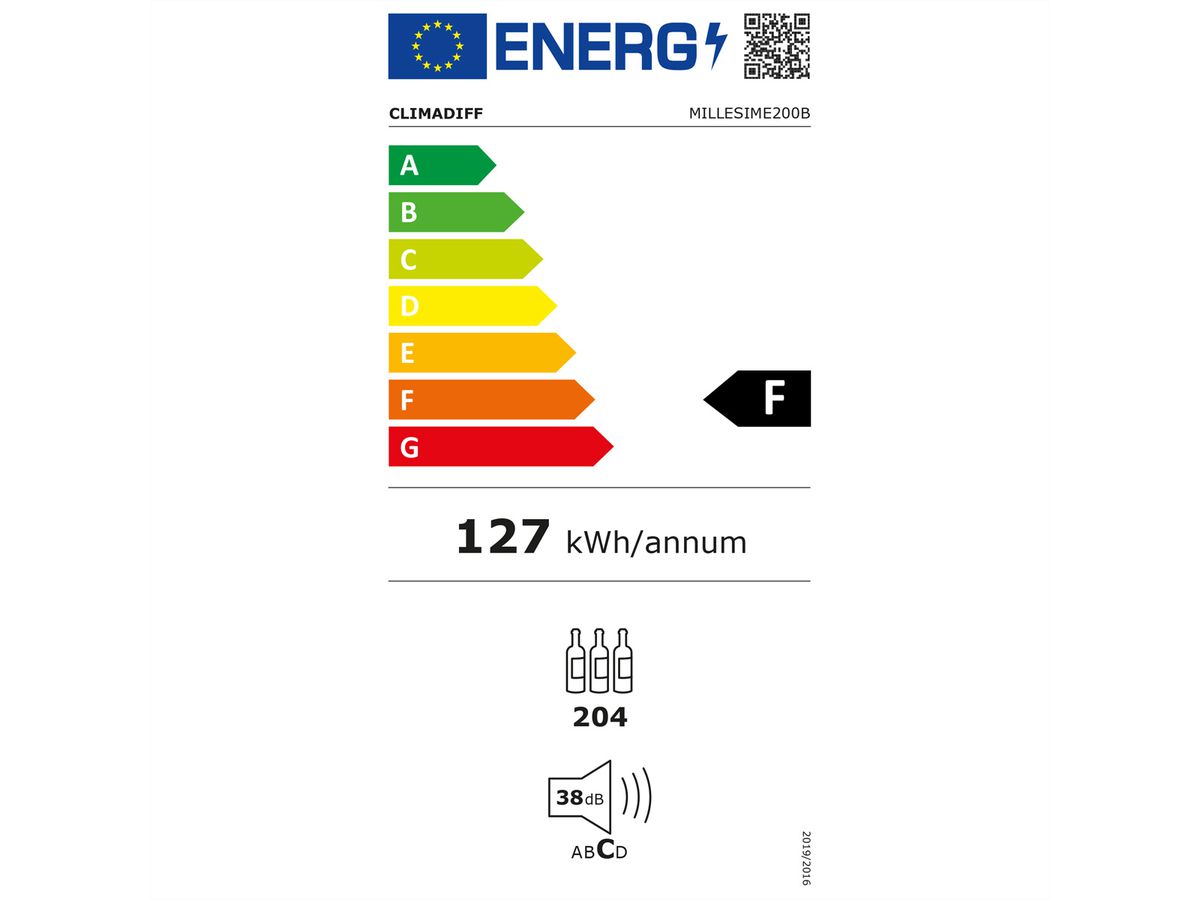 Climadiff Weinkühlschrank MILLESIME 200B, Freistehend, 1 Zone, 204 Flaschen