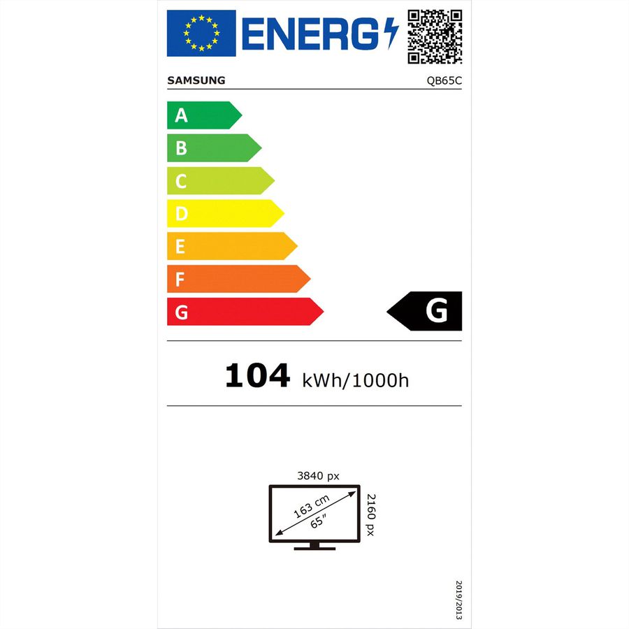 Samsung Digital Signage Display QB65C, 65'', 16/7 UHD, 350cd/m²
