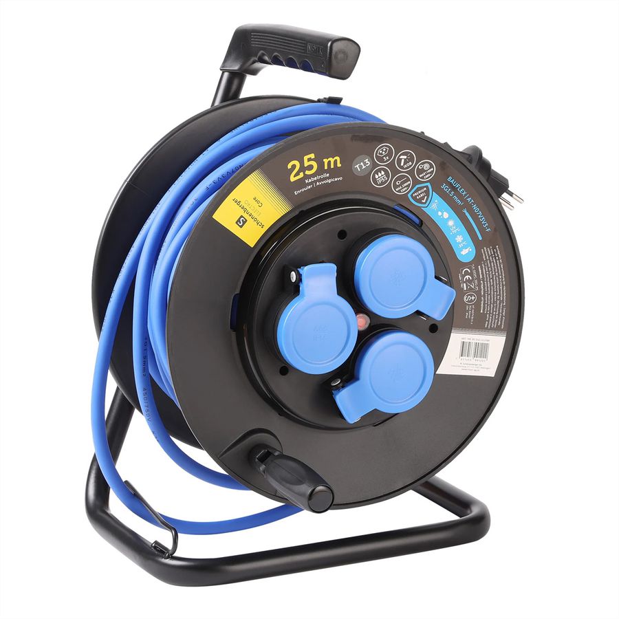 Kabelrolle Kunststoff 3xT13, BAUFLEX,N07V3V3-F 3G1.5mm2,IP55,IK08,25m, blau