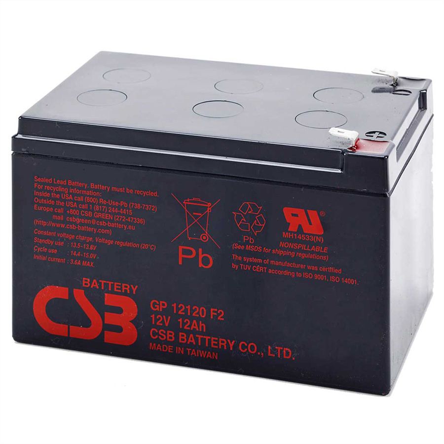 CSB 12VDC 12Ah Verschlossener, wartungsfreier Bleiakkumulator, Anschlüsse Faston 250 6.3mm, Ideal für USV Anlagen