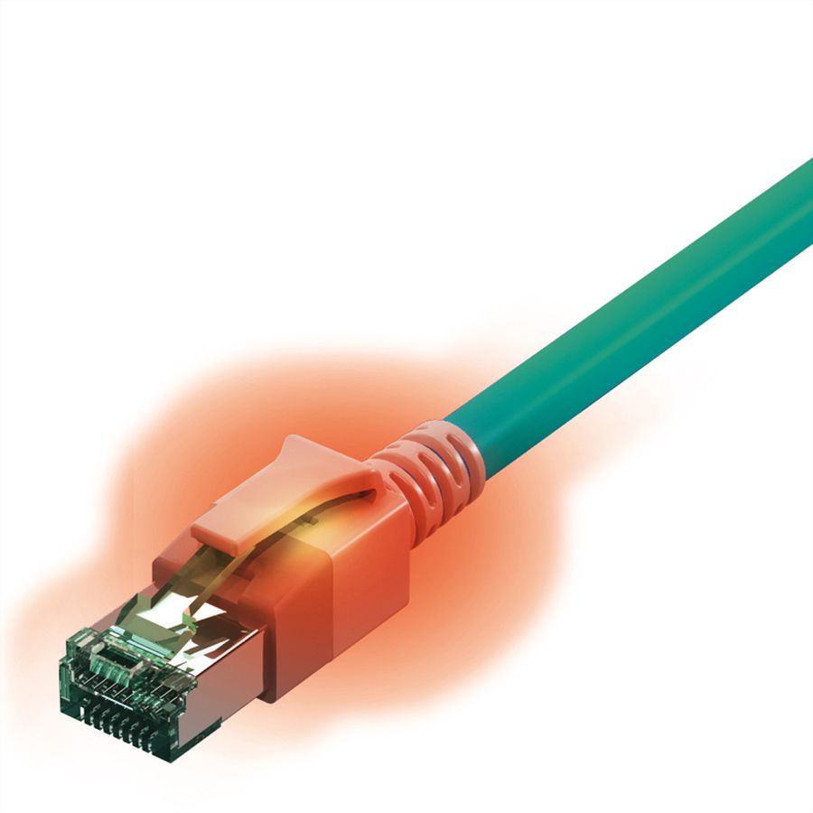 EasyLan DualBoot LED Patchkabel RJ45 S/FTP Cat.6A (Class EA), mit saCon Stecker, LSOH, türkis, 0,5 m