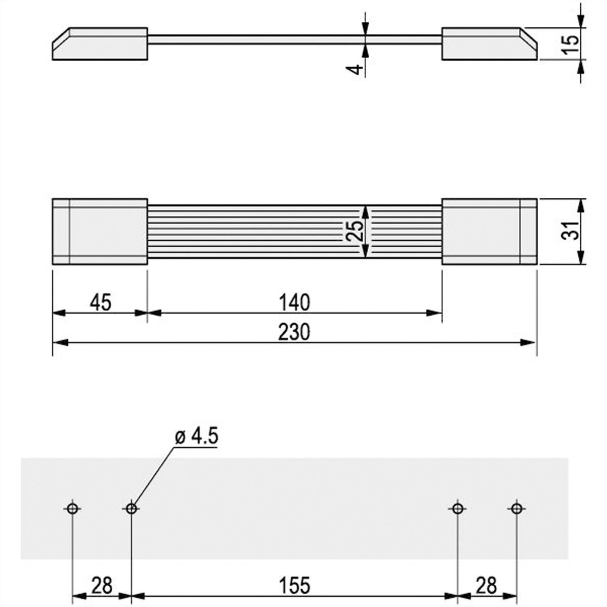SCHROFF Bandgriff, Breite 25 mm - BANDGRIFF M. ADAPTER RAL7016