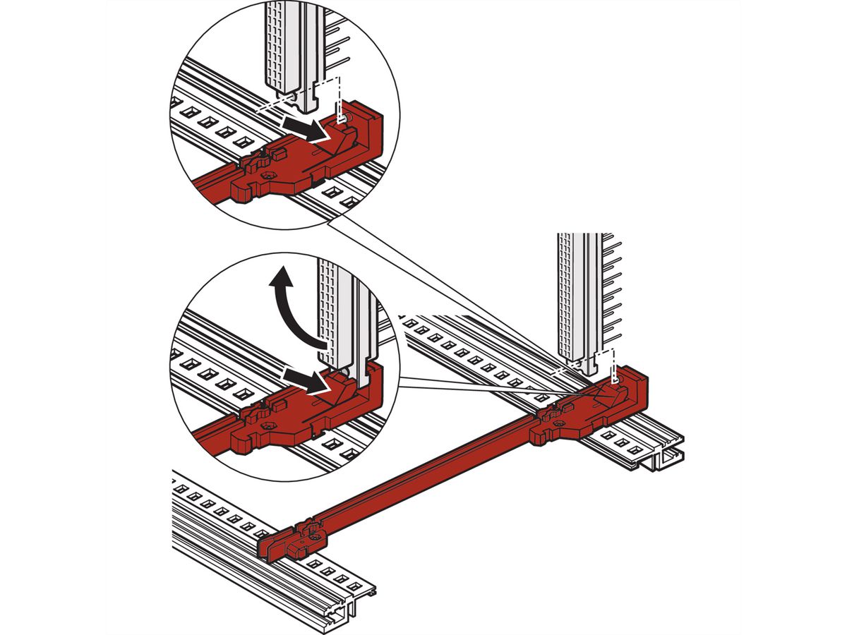 SCHROFF Rail de guidage standard, avec fixation par connecteur DIN, plastique, 220 mm, 2 mm de largeur de rainure, rouge, 1 paire