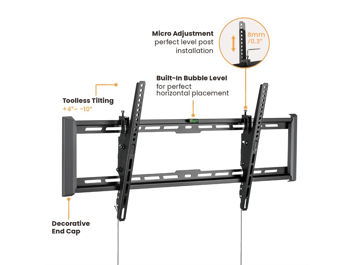 VALUE Support mural TV, distance murale de 47 mm, inclinable, <228,6cm/90", <75kg