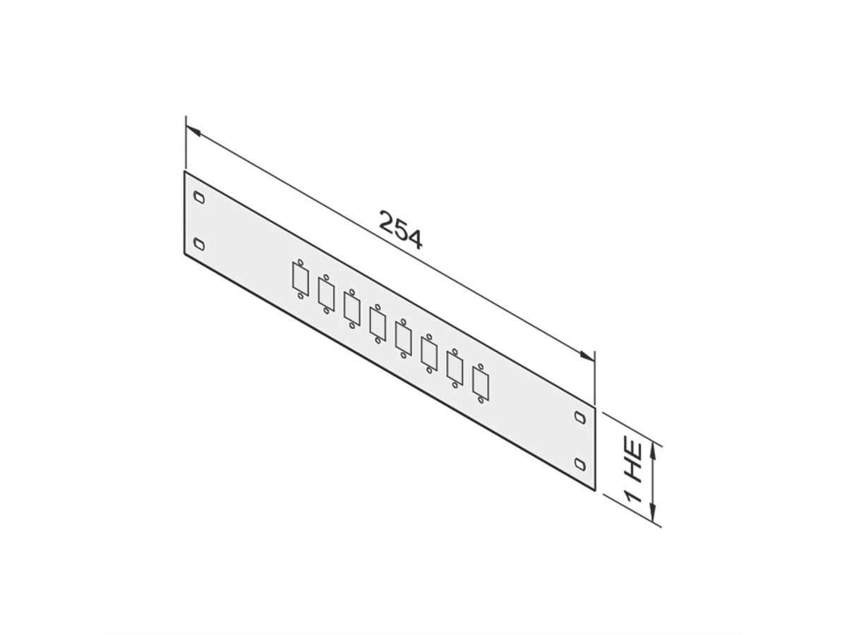 SCHROFF 10" face avant avec découpes, 8 ports SC, 1,5 mm, acier, RAL 7035