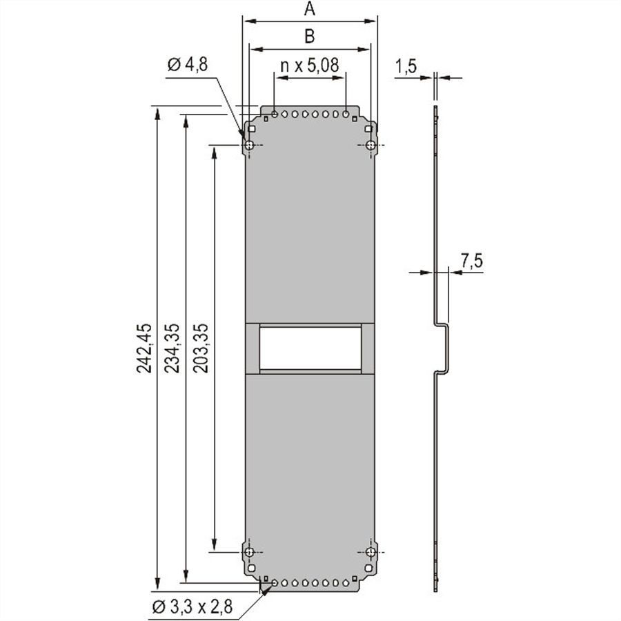 Panneau arrière de l'unité enfichable SCHROFF, uni, 6 U, 10 HP