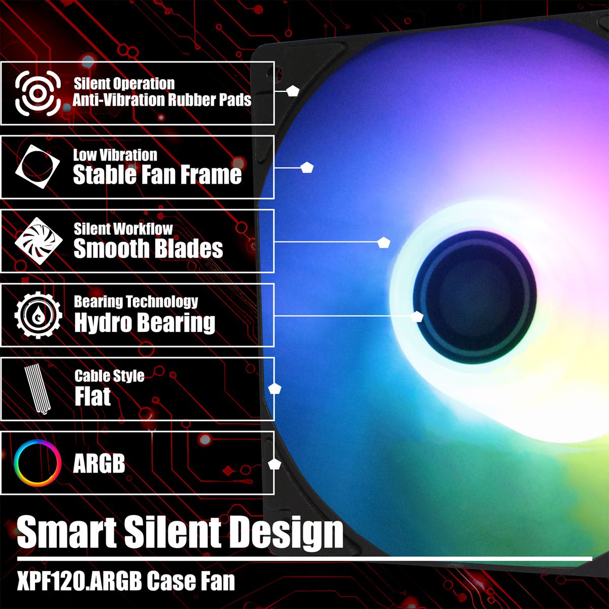 Xilence XPF120.ARGB 120mm PWM Gehäuselüfter, ARGB LED