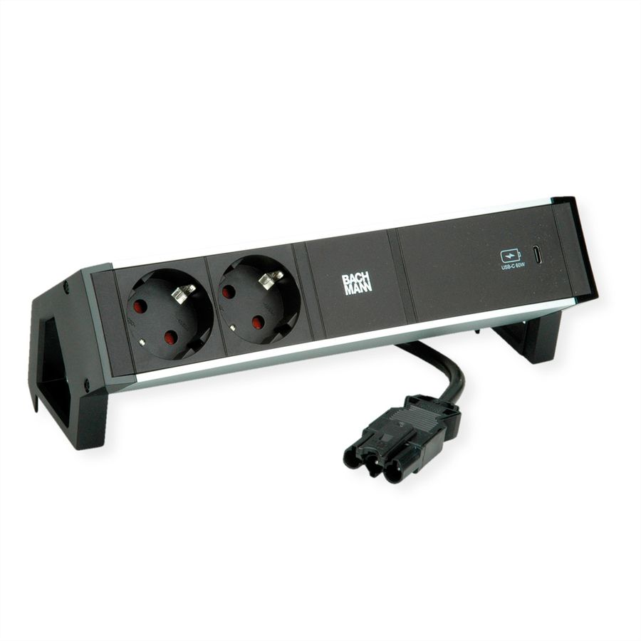 BACHMANN DESK2 ALU BLACK 2x contact de protection USBC