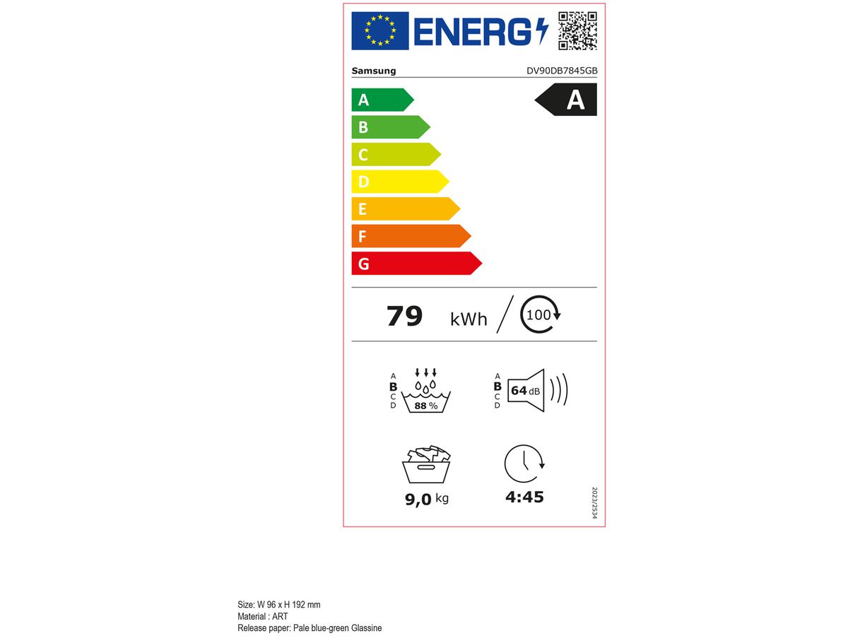 Samsung Wäschetrockner DV7400, 9kg, A, Optimal DryTM, schwarz