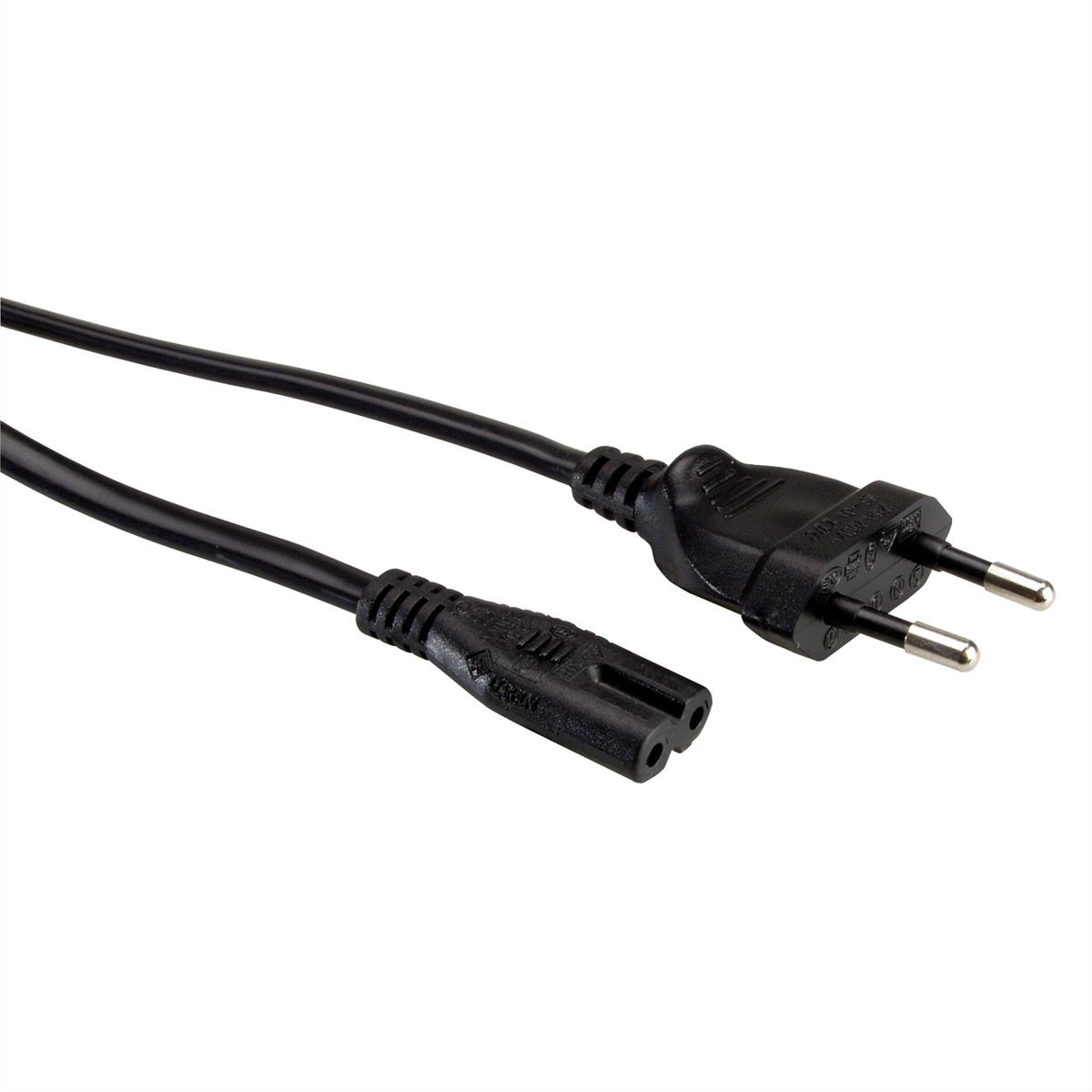 VALUE Netzkabel Euro-Flachstecker auf C7, 2polig, schwarz, 3 m