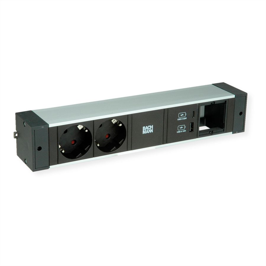 BACHMANN DESK RAIL 2xSchutzkt. USB A&C, USB Charger 22W 1xABD 2,0m GST18