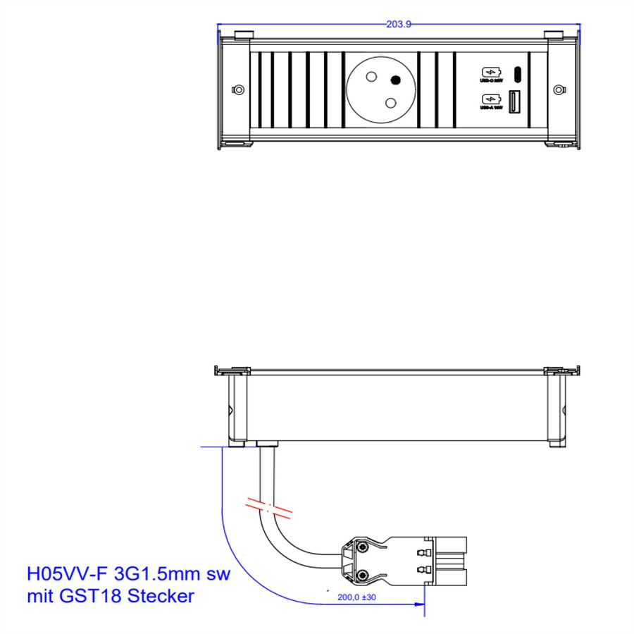 BACHMANN KAPSA S 1xUTE 1xUSB A&C 22W, 0,2m GST18 France
