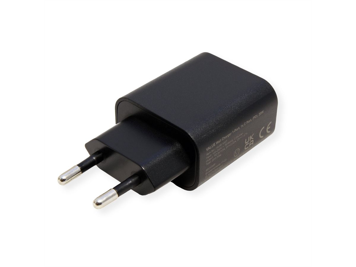 VALUE USB Charger mit Euro-Stecker, 1 Port Typ C (QC3.0), 20W