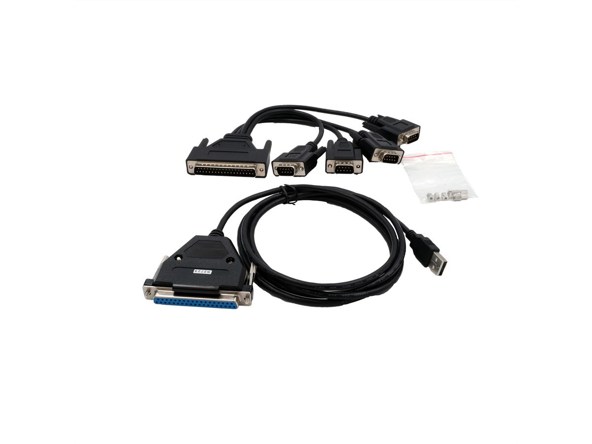 EXSYS EX-1324-37P USB 2.0 zu 4x Seriell, RS-232 Ports mit 37 Pin Buchse, Konverter, FTDI, schwarz, 1,8 m