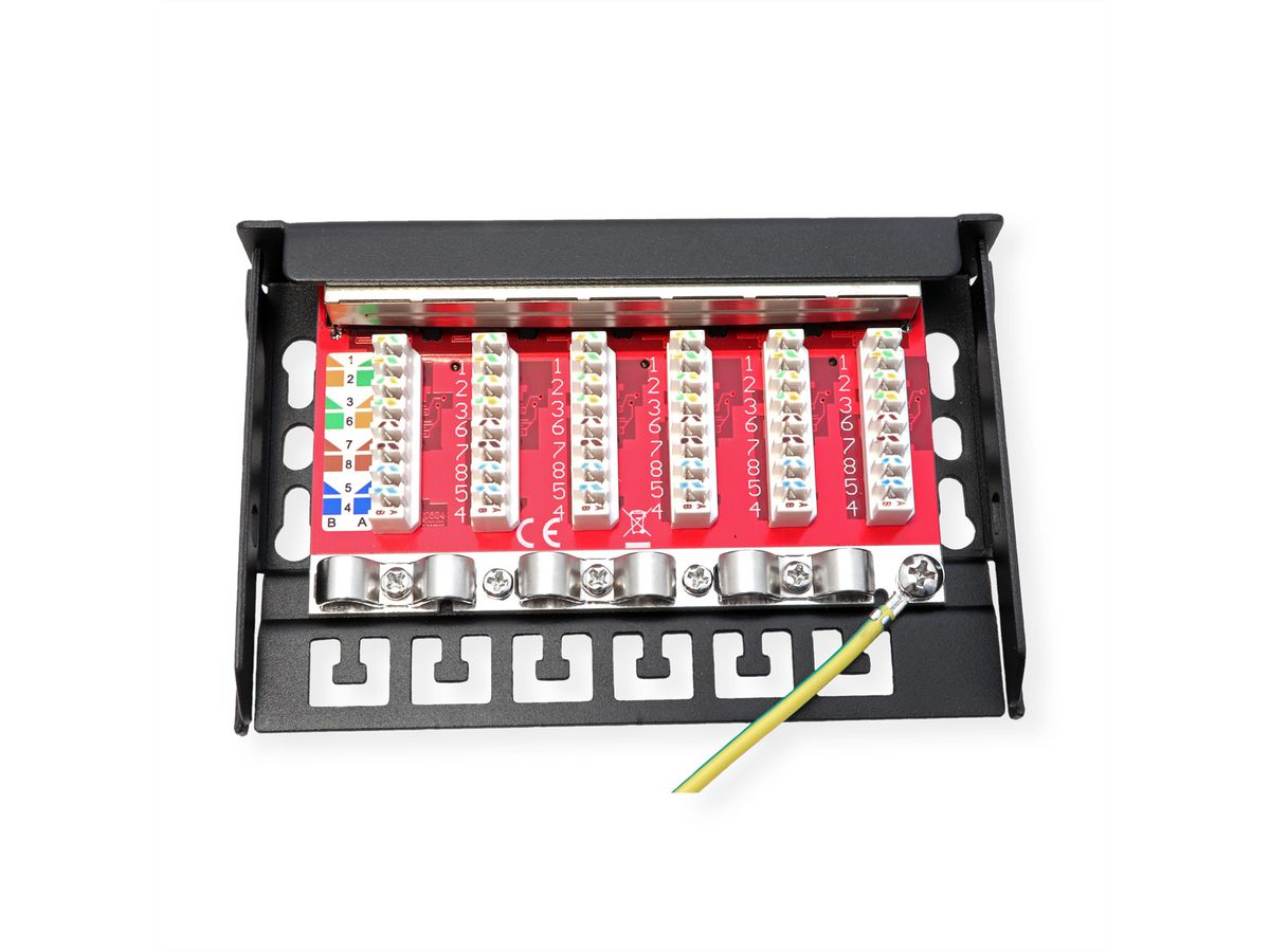 ROLINE Mini-Patchpanel, Cat.6A (Class EA), 6x RJ45, 0,5HE, geschirmt, schwarz