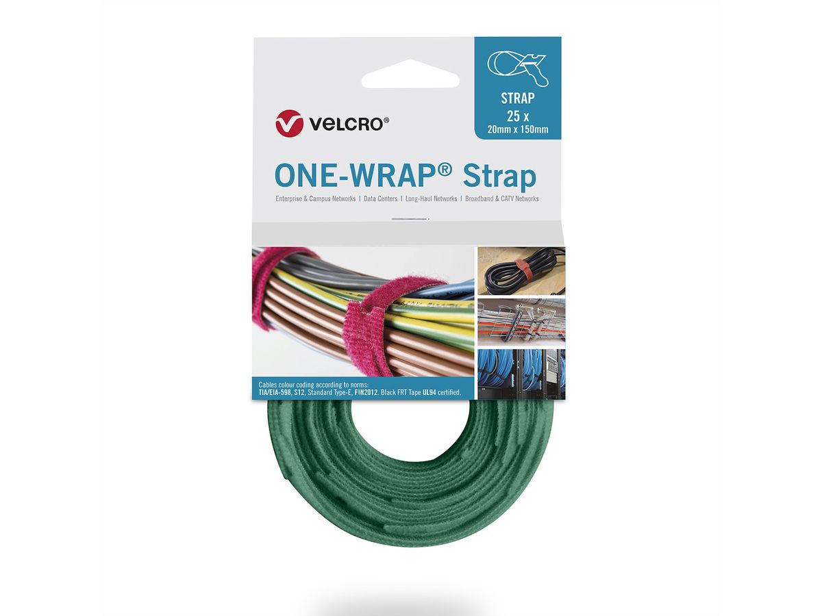 VELCRO® One Wrap® Strap 20mm x 330mm, 25 pièces, vert