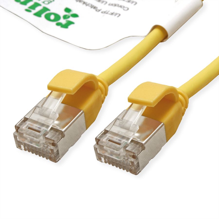 ROLINE GREEN U/FTP Patchkabel Cat.6A (Class EA), LSOH, slim, gelb, 0,15 m