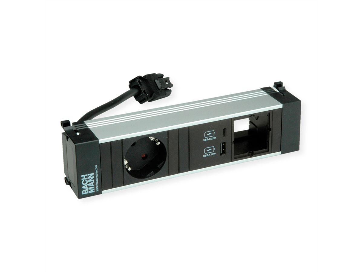 BACHMANN POWER FRAME S 1xCEE7/3 1xCM, 1xUSB 22W 0,2m GST18