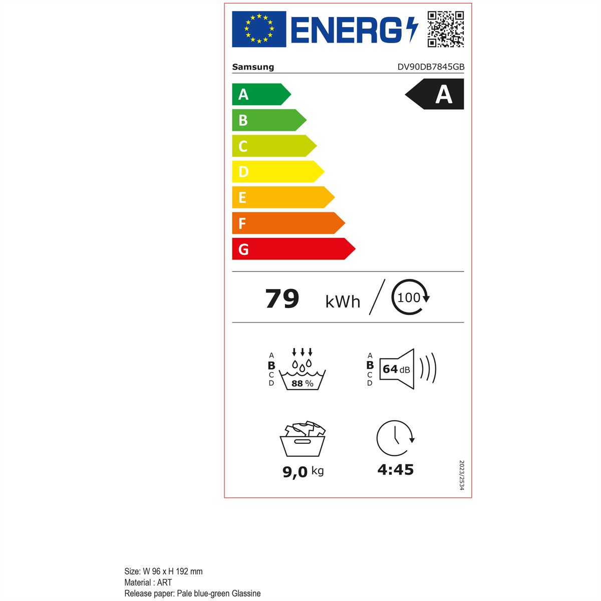 Samsung Wäschetrockner DV7400, 9kg, A, Optimal DryTM, schwarz
