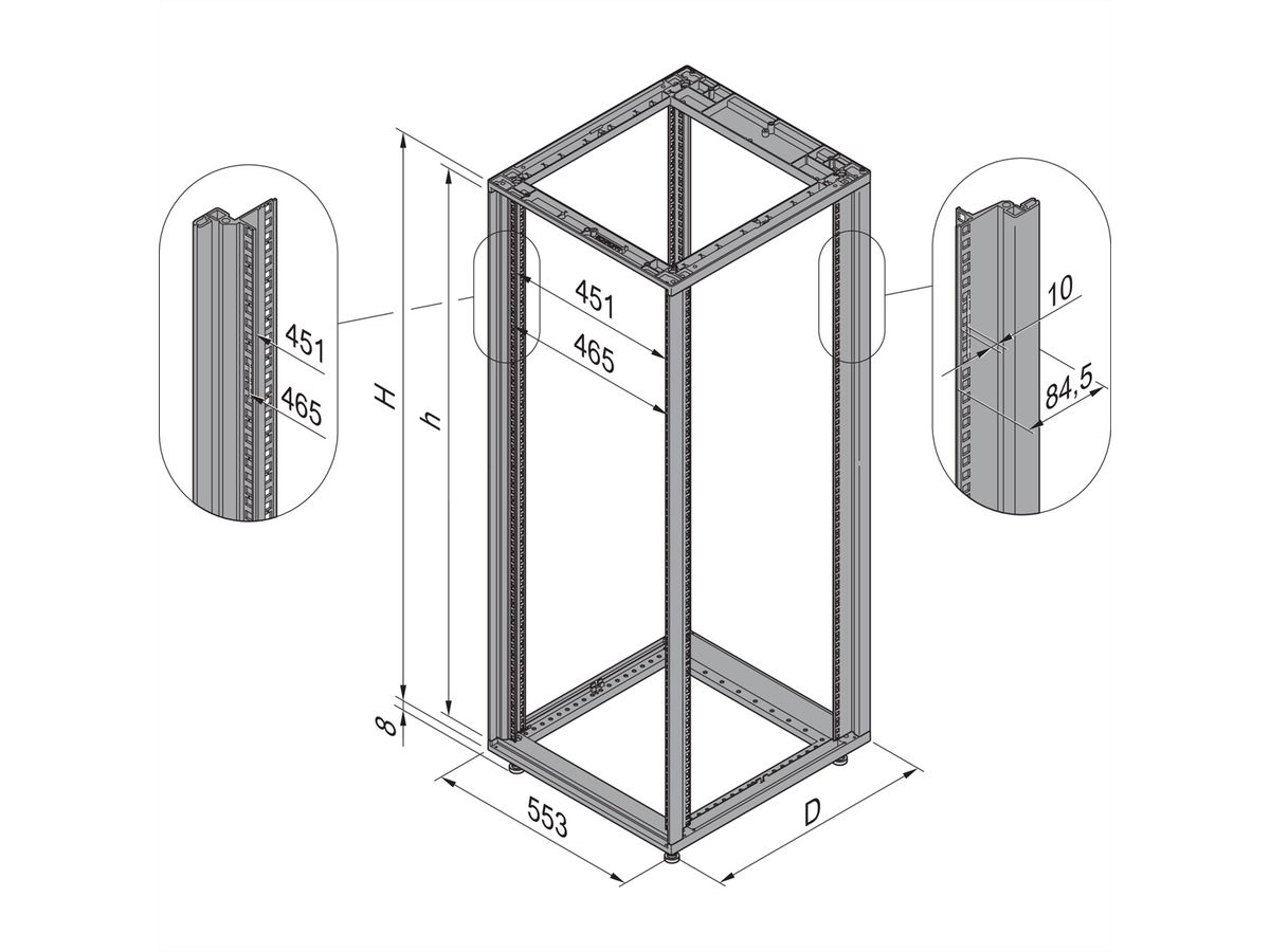 Cadre d'armoire Novastar SCHROFF, Slim-Line, 34 U 553W 1000D