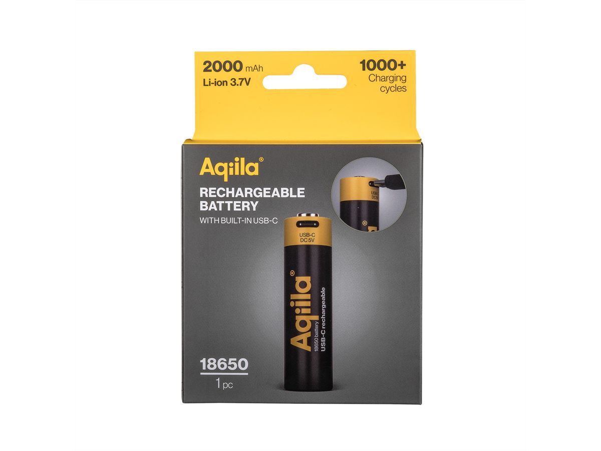 Aqiila USB-C Batterie 18650 1x, 2000 mAh, 3,7V