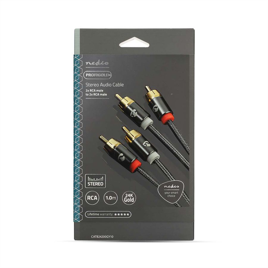 Câble audio stéréo Nedis, 2x RCA, ST/ST, gris, 1 m